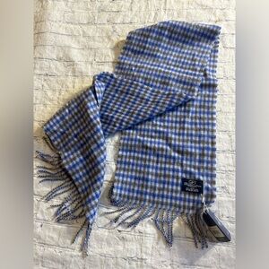BALLANTRAE EDINBURGH 100% LAMBSWOOL AQUA BLUE PLAID FRINGE SCARF O/S